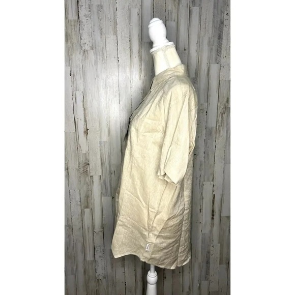 NWT Ben Sherman Men's Beige Linen Blend Short Sleeve Button-Down Shirt Medium - Picture 6 of 6